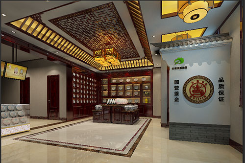 黄浦古朴典雅的中式茶叶店大堂设计效果图